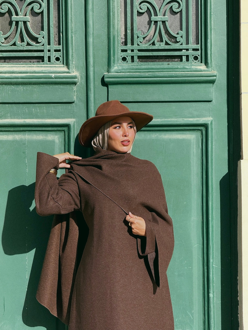 Cozy Cape Dress - Brown