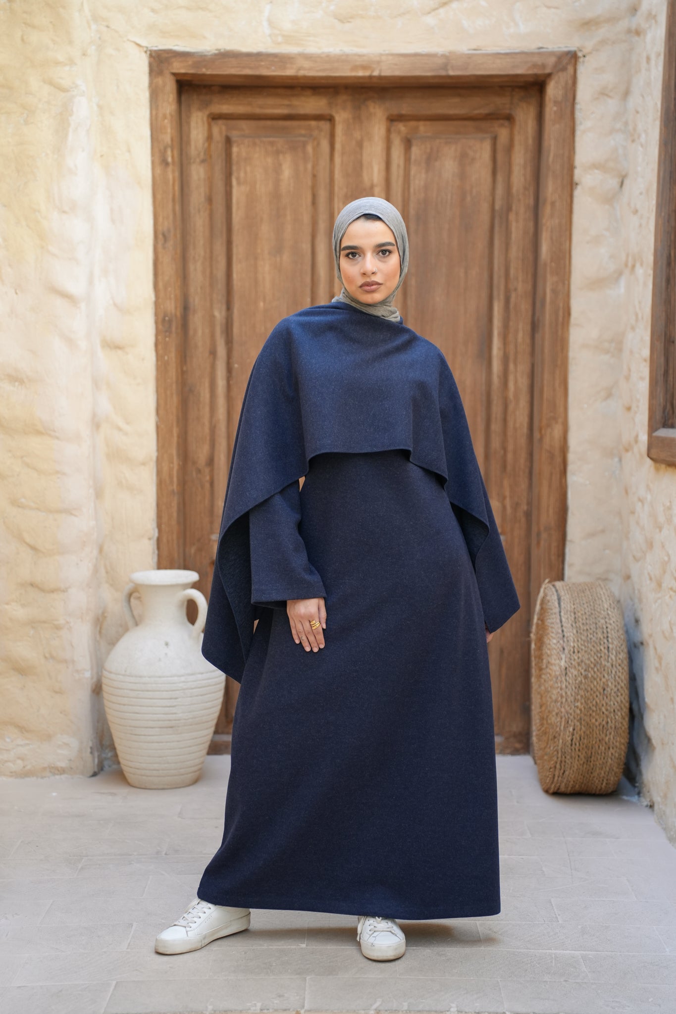 Cozy Cape Dress - Navy