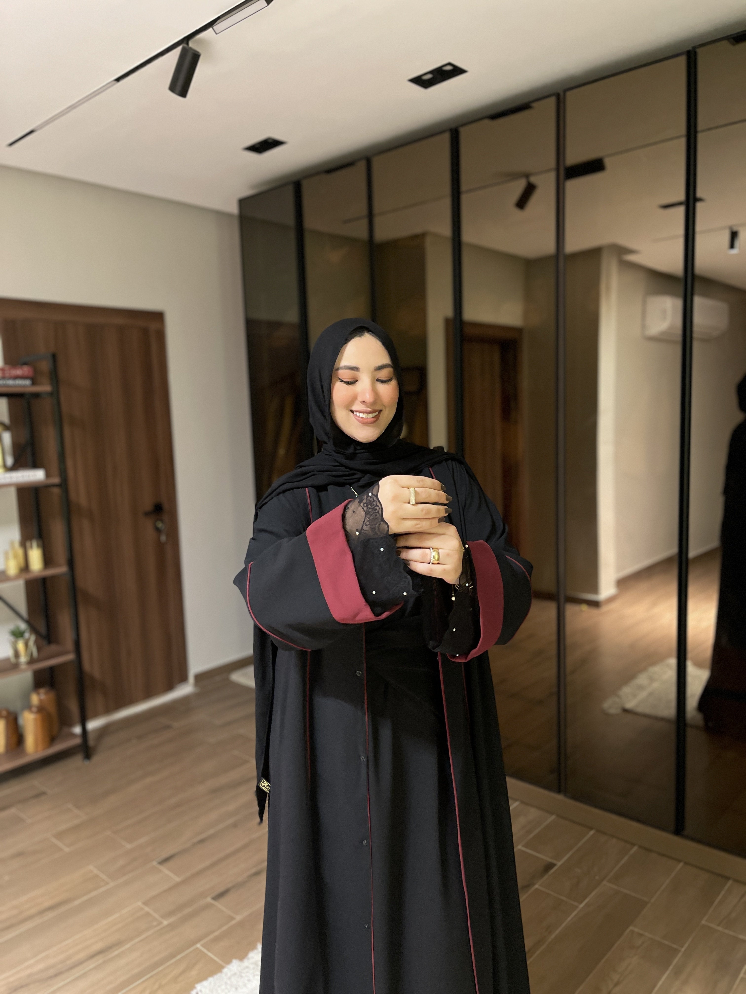 Burgundy Lace Abaya