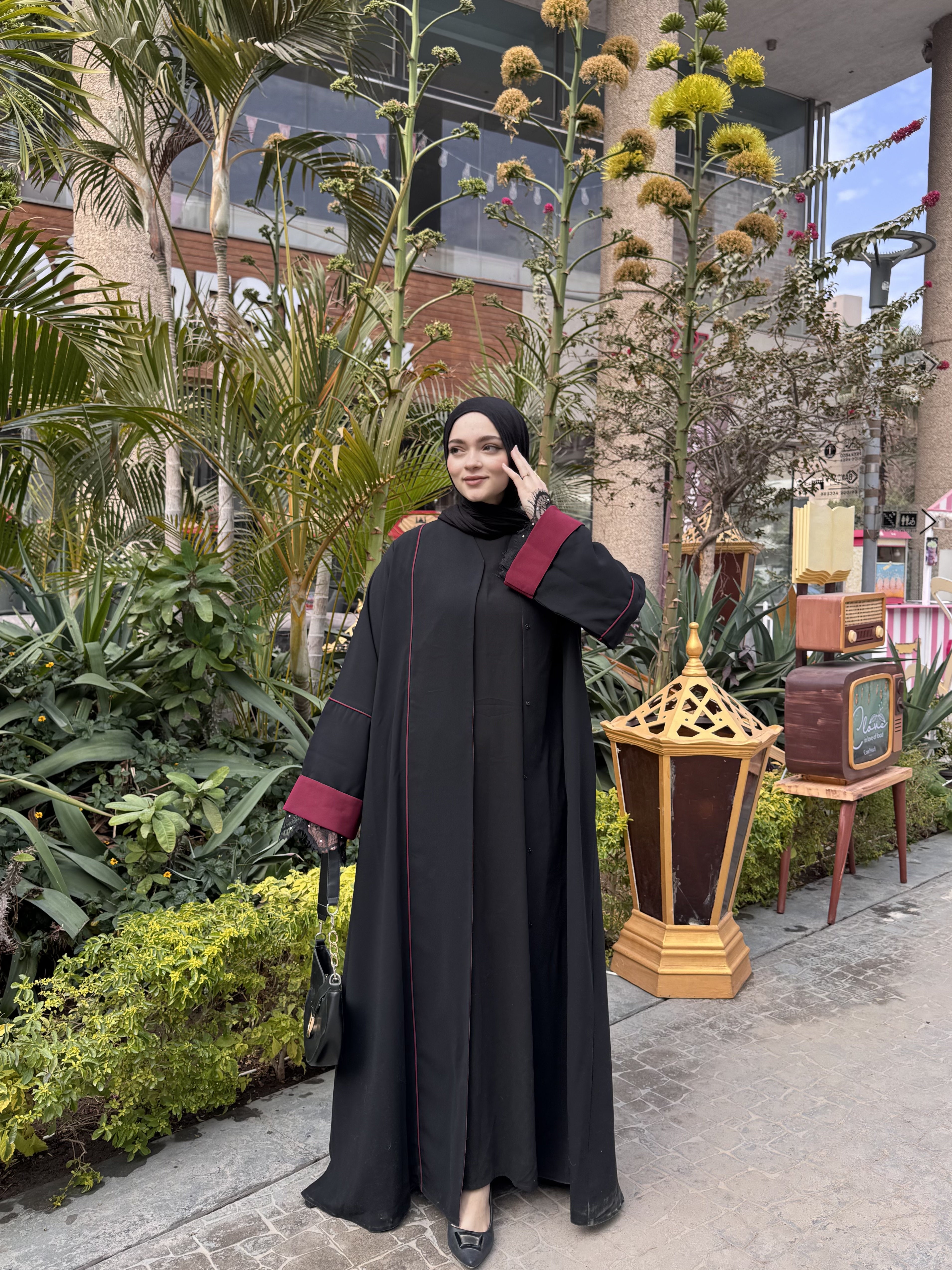 Burgundy Lace Abaya